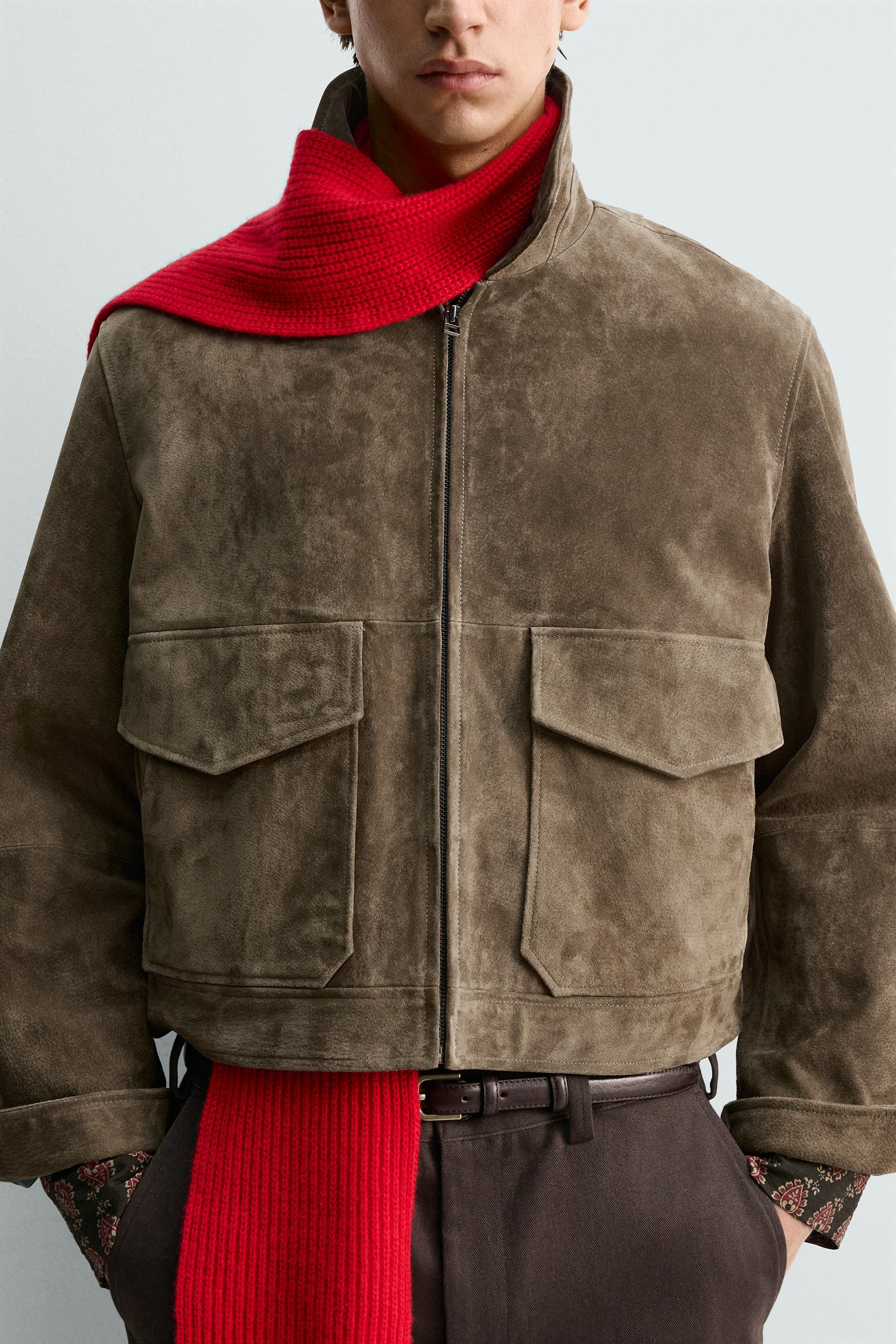 BLOUSON COUPE CARRÉE EN CUIR DE DAIM